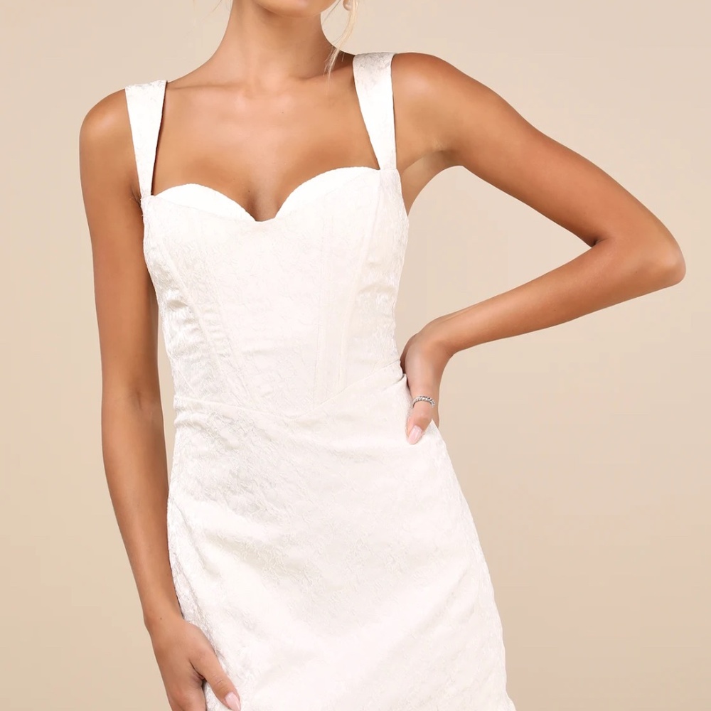 Sophisticated Celebration Ivory Jacquard Floral Mini Dress - L